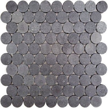 Rupia Rounds Mosaic Tile 12" x 12" - Black Lava