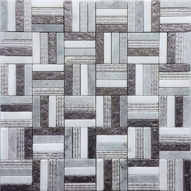 Artistic Bastoni 2 Mosaic Tile - 11.8" x 11.8" - White, Silver