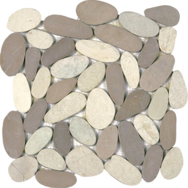 Pebble XL Sliced Matte Interlocking 12" x 12" - Mix White/Beige