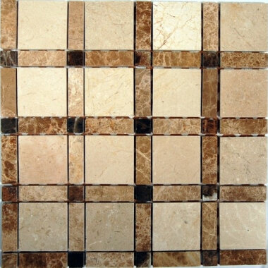 Window Stone Tile 12" x 12" - Crema Marfil, Light Emperidor Line and Dark Emperidor Dot