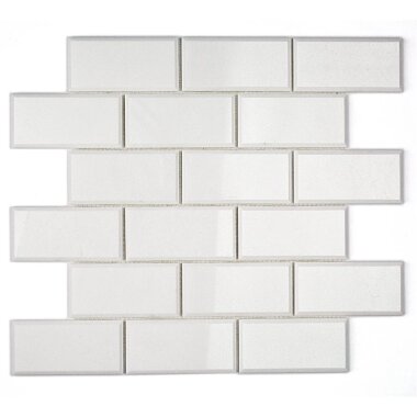 White Thassos Beveled Brick Mosaic Tile 12" x 12" - White Thassos