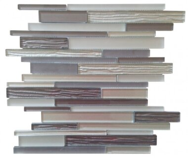 Glass Tile Wood Look Baguette Mosaic 12" x 12" - Grey Mix