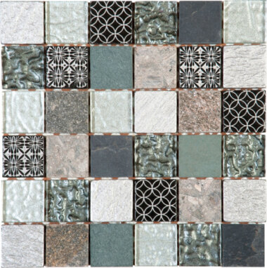 Glass Tile Decor 2" x 2" - Mix Grey/Black