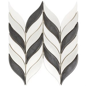 Water Jet Floret Chevron Tile 12" x 11" - Gun Metal and White Jade