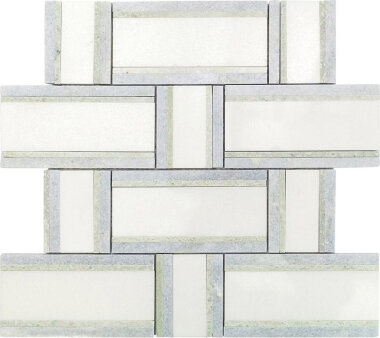 Interlace Tile 12 3/4" x 12 7/8" - Thassos, Ming Green and Blue Celeste