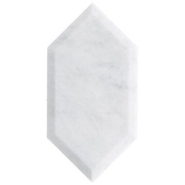 Elongated Beveled Hexagon Marble Look Tile 7" x 4" - White Carrara