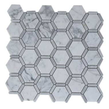 HoneyComb Hexagon Marble Look Tile 11.5" x 12" - White Carrara and Light Bardiglio