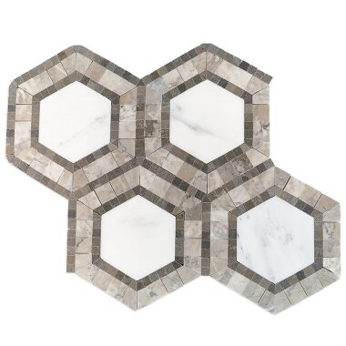 Metrology Hexagon Marble Look Tile 10.75" x 12.25" - Asian Statuary & Lagos &Temple Gray