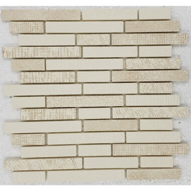 Ceramic Baguette Textile Print Mosaic Tile 12" x 12" - Off White and Beige