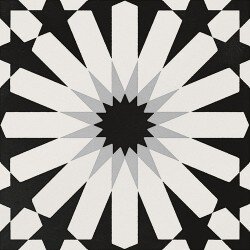 Anthology Smalta Etnic Aster Deco Tile 8" x 8" - Black & White