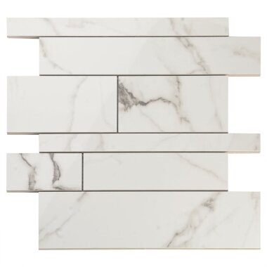 Lithe Railroad Mosaic Marble Look Tile 11.41" x 11.69" - Statuario Venato