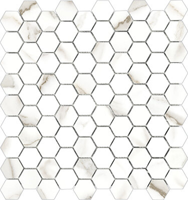 Mayfair Marble Look Tile HD Hexagon Mosaic 1.25" x 1.25" - Calacatta