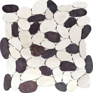 Pebble Sliced Matte Interlocking 12" x 12" - Mix White/Brown