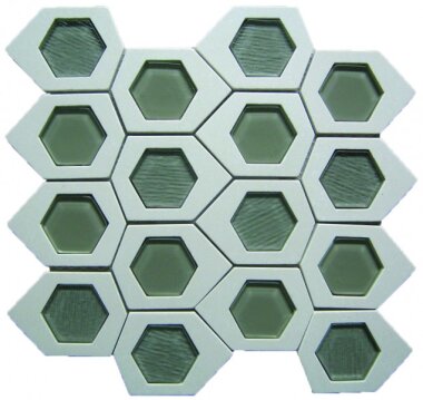 Marble Stone Glass Mix Tile Hexagon Mosaic 12" x 12" - Grey/White