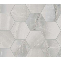 Akoya Hexagon Marble Look Tile 4" x 4" - Silver