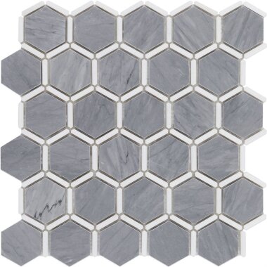 HoneyComb Hexagon Marble Look Tile 11.5" x 12" - Burlington Gray and White Thassos