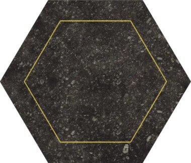 Concert Esagono Decor Marble Look Tile 7" x 6" - Black and Gold