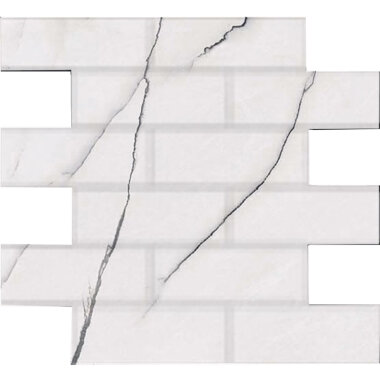 Gemma Brick Mosaic Marble Look Tile "Polished" 12" x 12" - Bianca