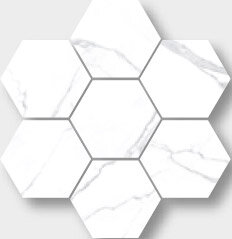 Statuario Marble Look Tile Hex 3" x 3" - Statuario