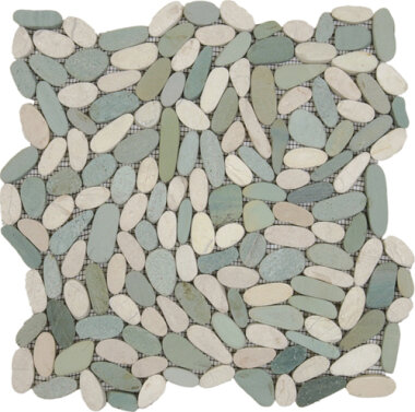 Pebble Sliced Matte Interlocking 12" x 12" - Mix White/Green