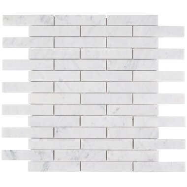 White Carrara Piano Brick Marble Look Tile 12" x 12" - White Carrara