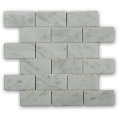 White Carrara Beveled Brick Marble Look Tile 11.75" x 11.75" - White Carrara