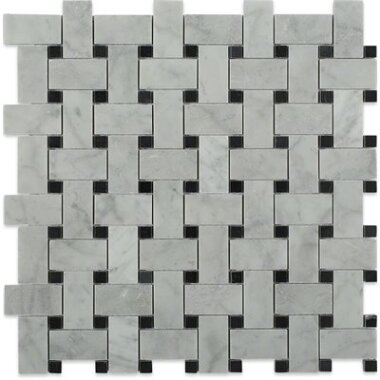 Trenza Basketweave Marble Look Tile 11.75" x 11.75" - White Carrara & Black Dot