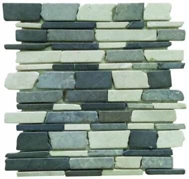 Marble Stone Tile Flat Stick Random Interlocking 12" x 12" - Black/White/Grey