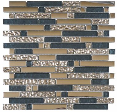 Glass Tile Chrome Strip Mosaic 12" x 12" - Grey