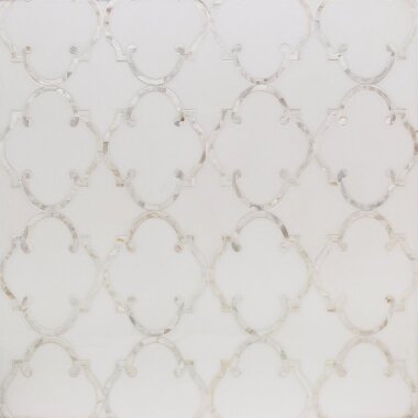 Water Jet MJ Rabat 12" x 14" - White Thassos with Pearl Line