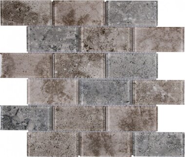 Glass Tile Brick Multi Deco 11.7" x 11.7" - Mix Grey