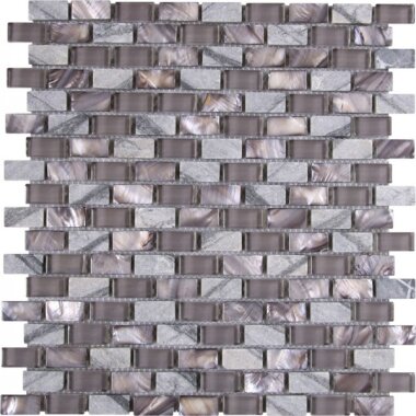 Marble Stone Tile Mother Of Pearl Glass Brick 11.4" x 12" - Mix Taupe/Grey