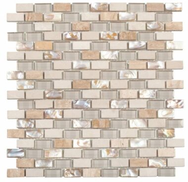 Marble Stone Tile Glass/Shell Interlocking 5/8" x 1 3/16" - Beige White