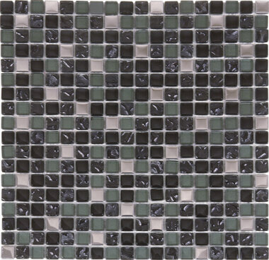 Glass Tile Glossy Mosaic 1" x 1" - Mix Steel/Dark Grey