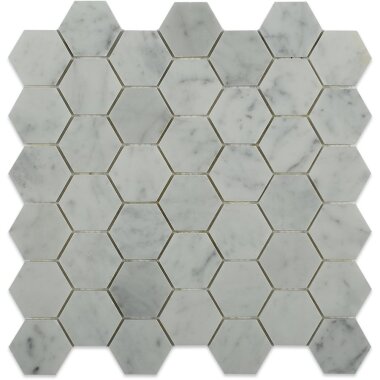 White Carrara Hexagon Marble Look Tile 11.75" x 11.75" - White Carrara