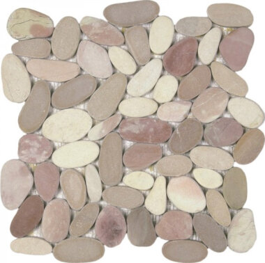 Pebble Sliced Matte Pebble Interlocking 12" x 12" - Mix Beige/Pink/White