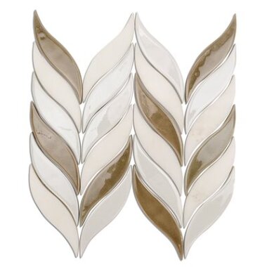 Water Jet Floret Chevron Tile 12" x 11" - Firma, Blanco and White Jade