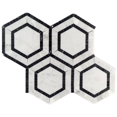 Metrology Hexagon Marble Look Tile 10.75" x 12.25" - Carrara & Nero & Light Gray