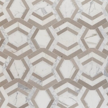 Encore Andante Decor Marble Look Tile 11" x 18" - Lady Gray & Calacatta Gold