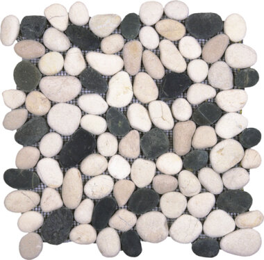 Pebble Rectified Matte Interlocking 12" x 12" - Mix White/Black