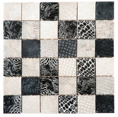 Stone Marble Look Tile Mosaic 2" x 2" - White Black