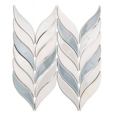 Water Jet Floret Chevron Tile 12" x 11" - Sky, Blanco and White Jade