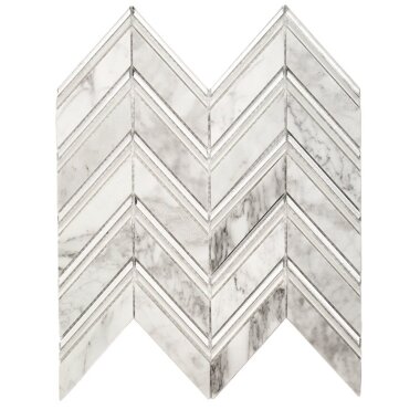 Chevron Glacier Tile 10.75" x 11" - Carrara and Silver Foil