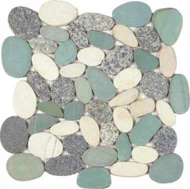 Pebble Speckled Sliced Matte Pebble Interlocking 12" x 12" - Mix Grey/Green/White