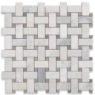 Basket Weave Marble Look Tile 12.75" x 12.75" - Statuary White with Silver Dot