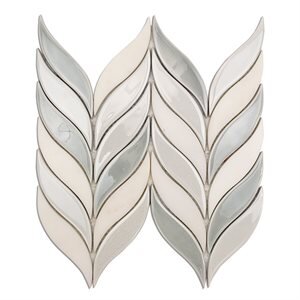 Water Jet Floret Chevron Tile 12" x 11" - Grigio, Blanco and White Jade