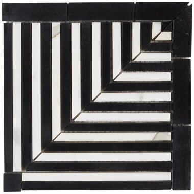 Avant Garde Linear Corner Piece Marble Look Tile 7.87" x 7.87" - Calacatta/Black Jade