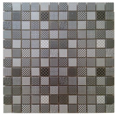 Glass Tile Deco Mosaic 1" x 1" - Black / Grey