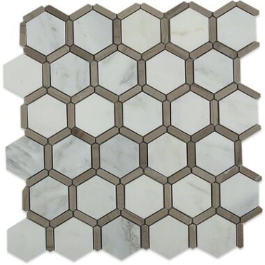 HoneyComb Hexagon Marble Look Tile 11.5" x 12" - Asian Statuary and Athens Grey