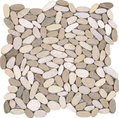 Pebble Sliced Matte Interlocking 12" x 12" - Mix White/Beige